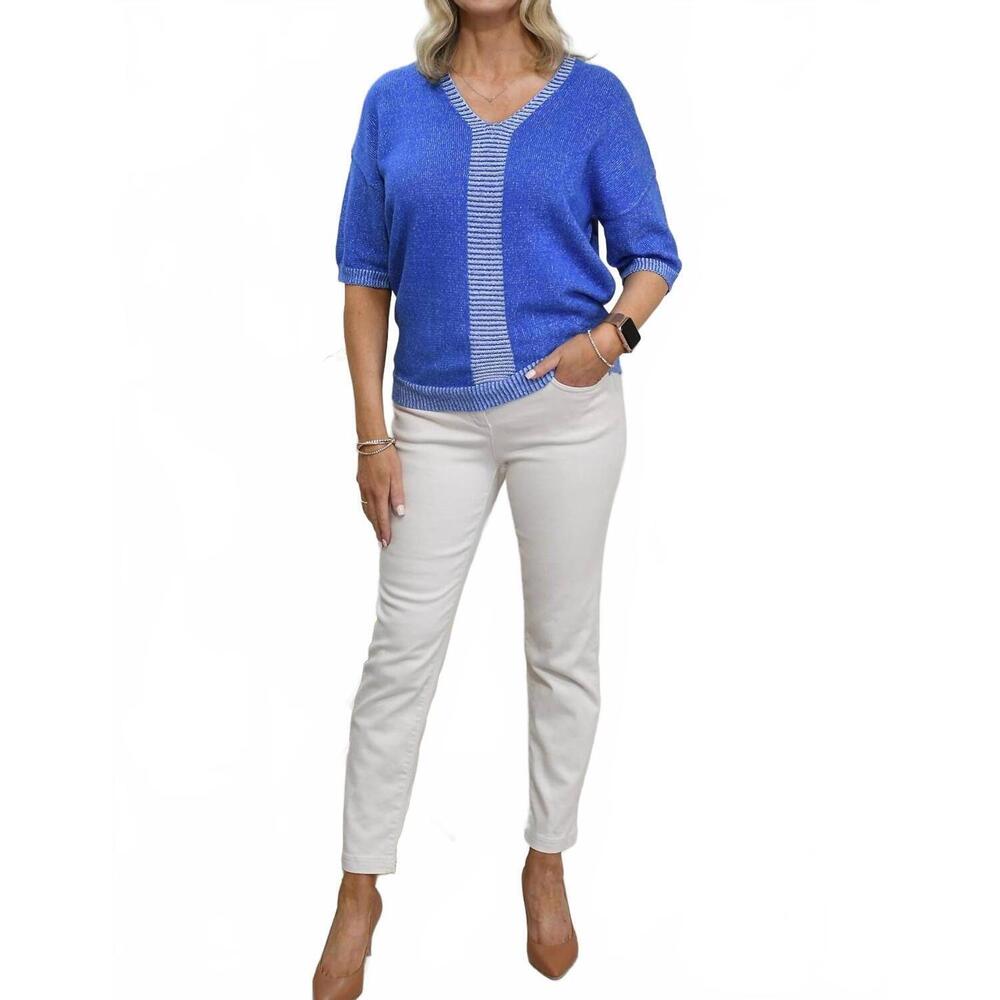 NEW MARBLE summer v-neck sweater in cobalt blue
